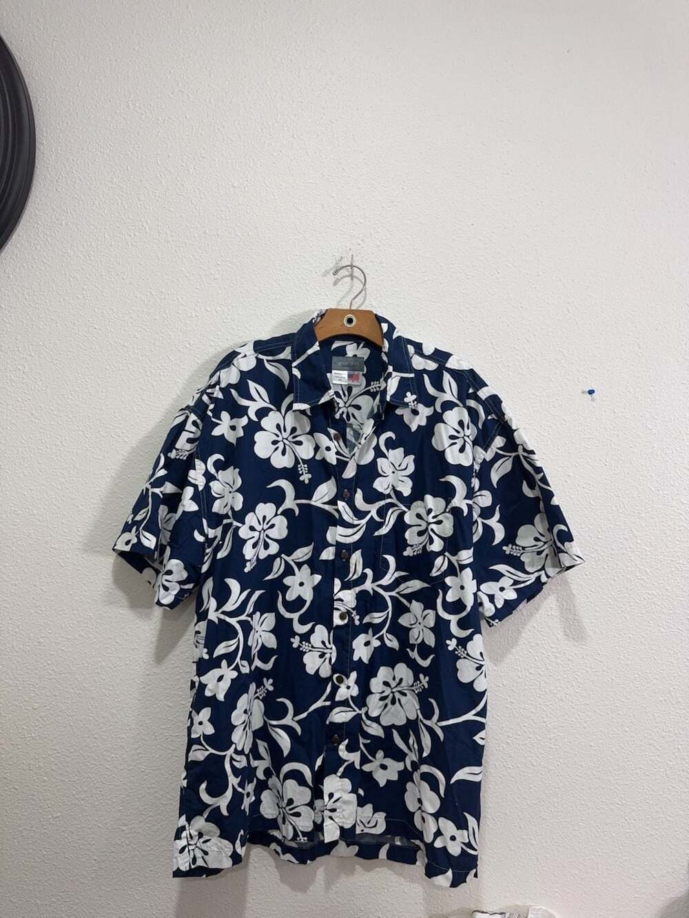 High Seas Mens 2XL Blue White Floral Hawaii Print Short Sleeve Button Down Shirt